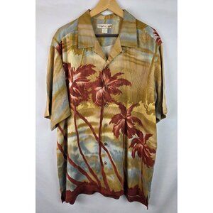 Bohio by JMP Mens Hawaiian Shirt Large Orange Palm Tree Silk Short Sleeve Top